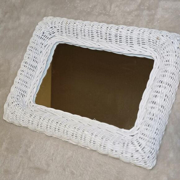 White Wicker Wall Mirror Coastal Cottage Farmhouse Boho Shabby Chic 18"x24" - Picture 14 of 14